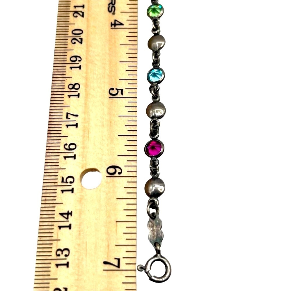 Italian 925 Sterling Silver Bracelet With Faceted Glass Gems M27 - Picture 8 of 8